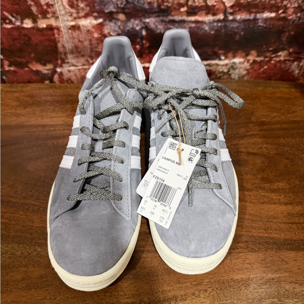 adidas Grey Suede Low-Top Sneakers with White Stripes